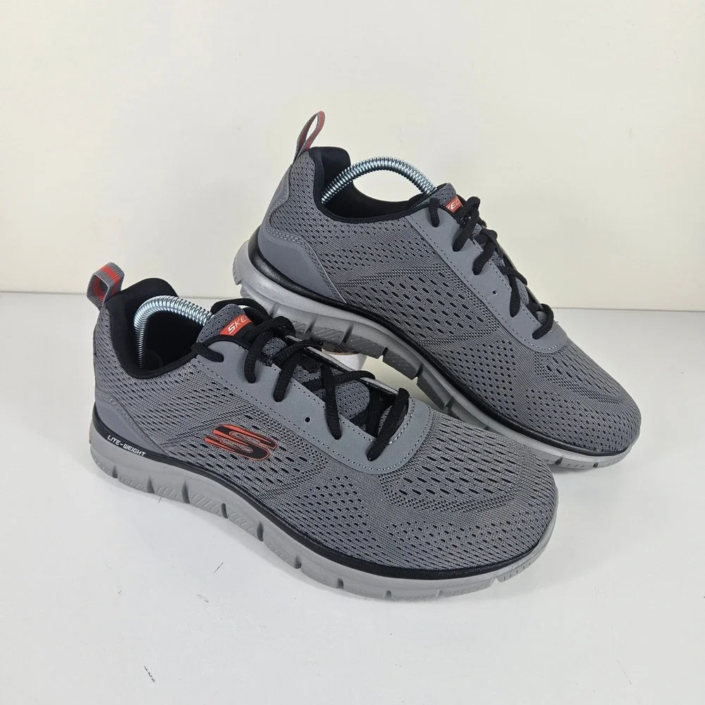 Skechers Track Leshur Mens 7.5 Wide Gray Orange Cross-Training Athletic Shoes